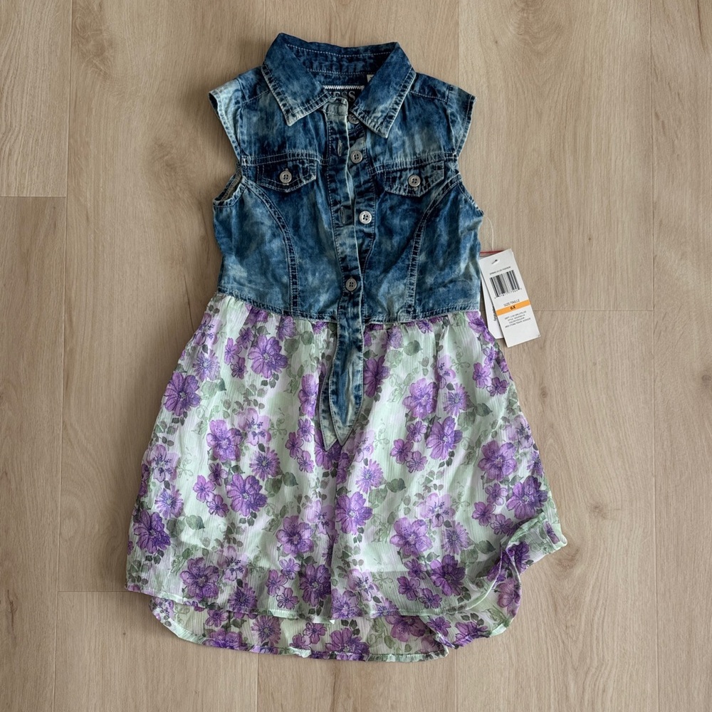 🔖 Guess Denim and Purple Floral Kids Dress